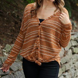 Striped v-neckline long sleeve top